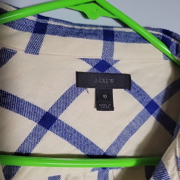 J Crew BoyFit Flannel Shirt Blue/White Window Pane Long Sleeve Women's Size 10 - Picture 5 of 9